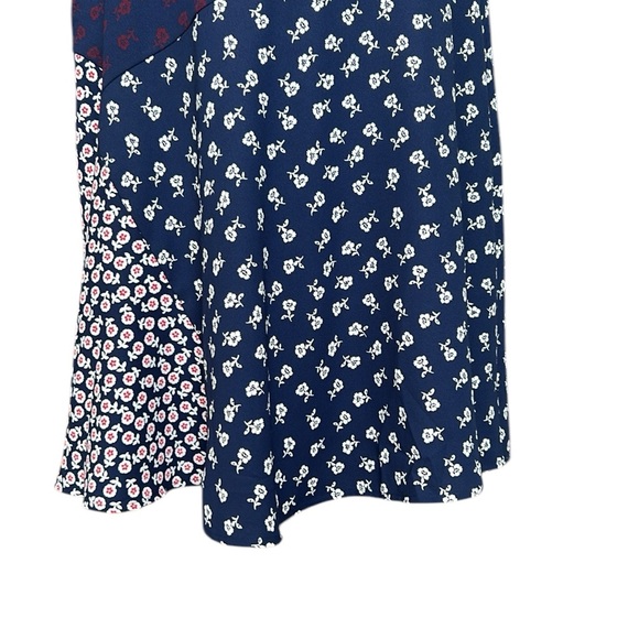 Talbots‎ Patchwork Floral Color Block Midi Skirt Patriotic Red White Blue 8P - Picture 6 of 15